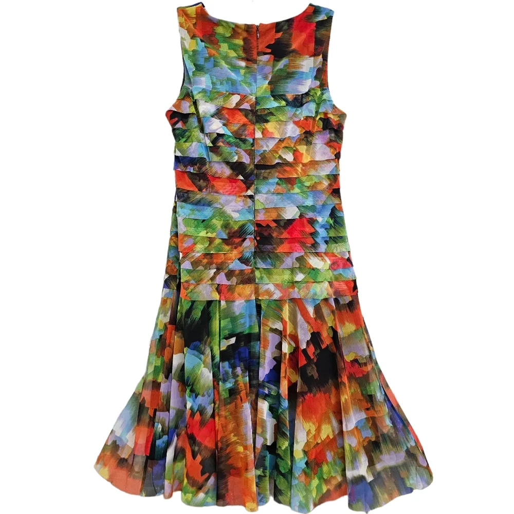 London Times Jeweltones Abstract Paint Splash Tiered Sleeveless Mesh Dress - Picture 10 of 15